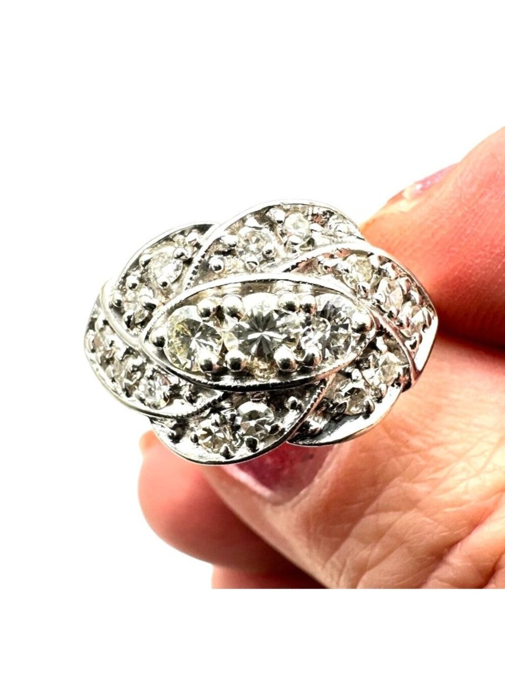 Womens Ring 14K White Gold Diamond Cluster Wedding Anniversary Engagement